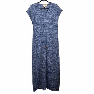 Isabella Bird Cotton Knit Vneck Heathered Blue Maxi Dress Size Medium